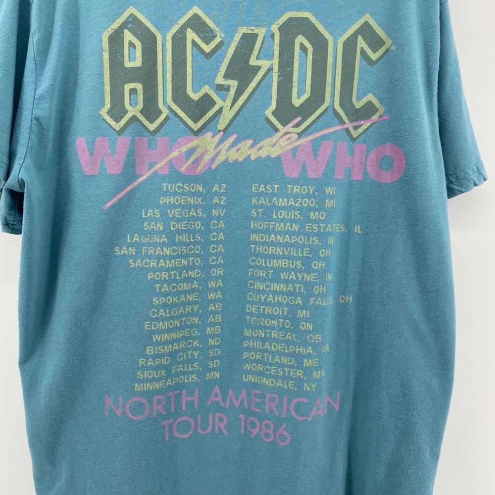 AC/DC Who Made Who 1986 North American Tour Graphic T-Shirt Teal Blue Large - Picture 4 of 6